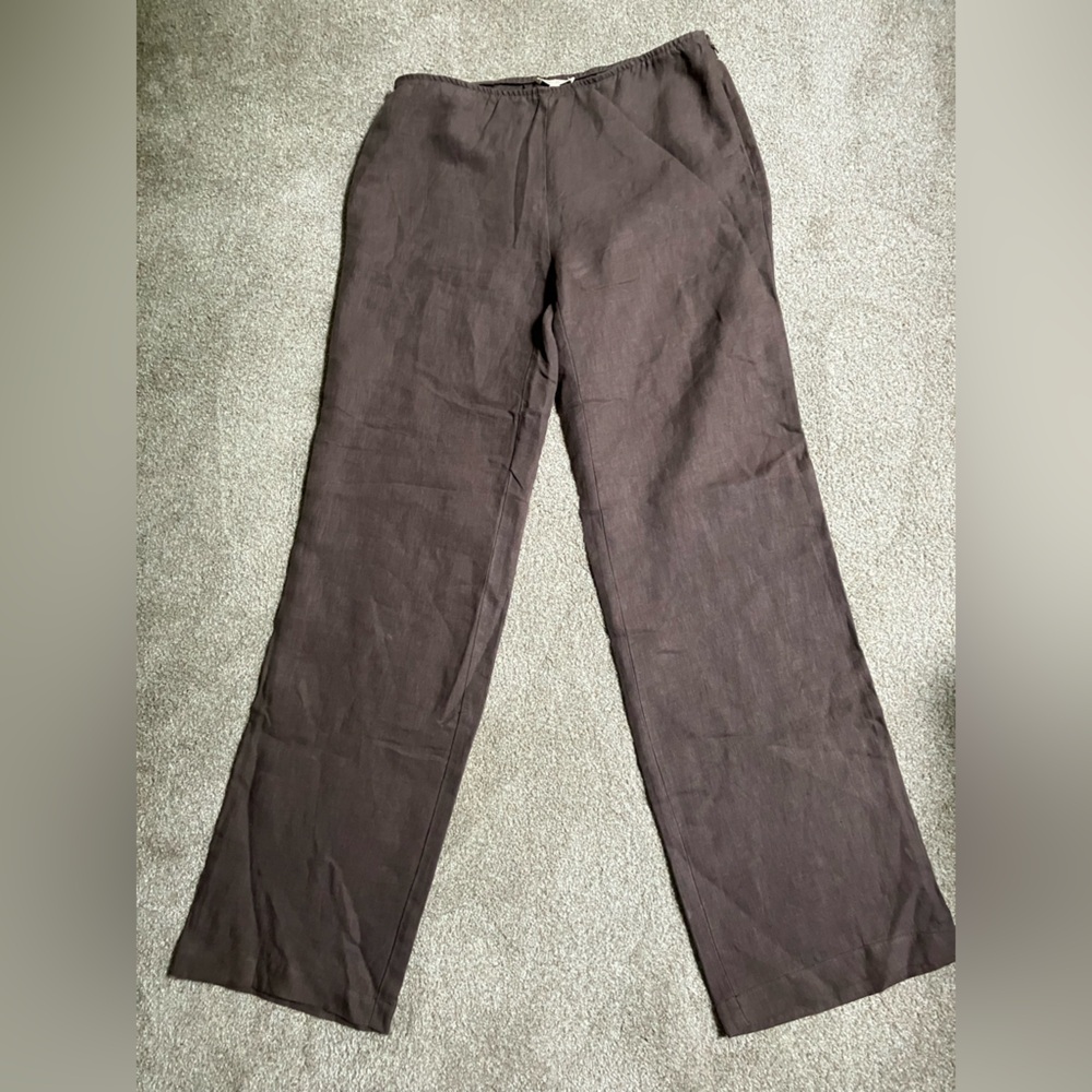 EILEEN FISHER 100% linen pants Lagenlook Neutral Sustainable Brown Granola XS